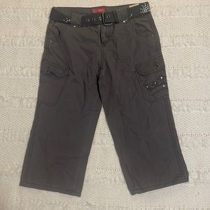 Y2K Embellished Capri crop pants girls size 16 Olive green